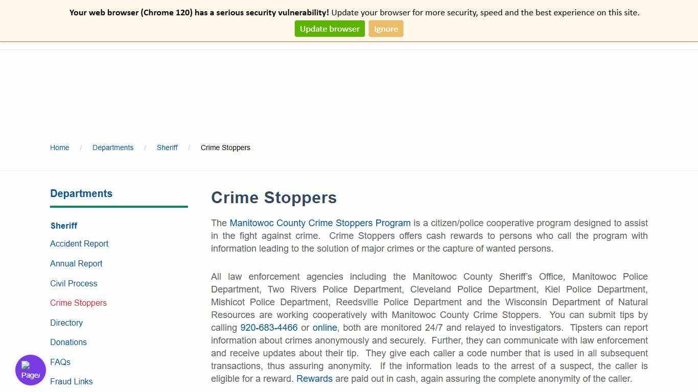 Manitowoc County - Crime Stoppers - Manitowoc County
